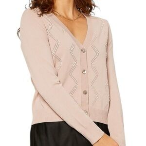 NWT Current Air Blush Pink Zig Zag Pearl Detail Knit Cropped Cardigan - S